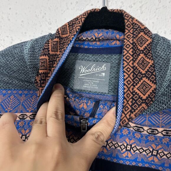 Woolrich Half Zip Sweater with Nordic Pattern 100% Cotton X-Large - Picture 4 of 11